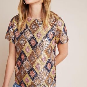 Anthropologie Yvette Sequined Top XS